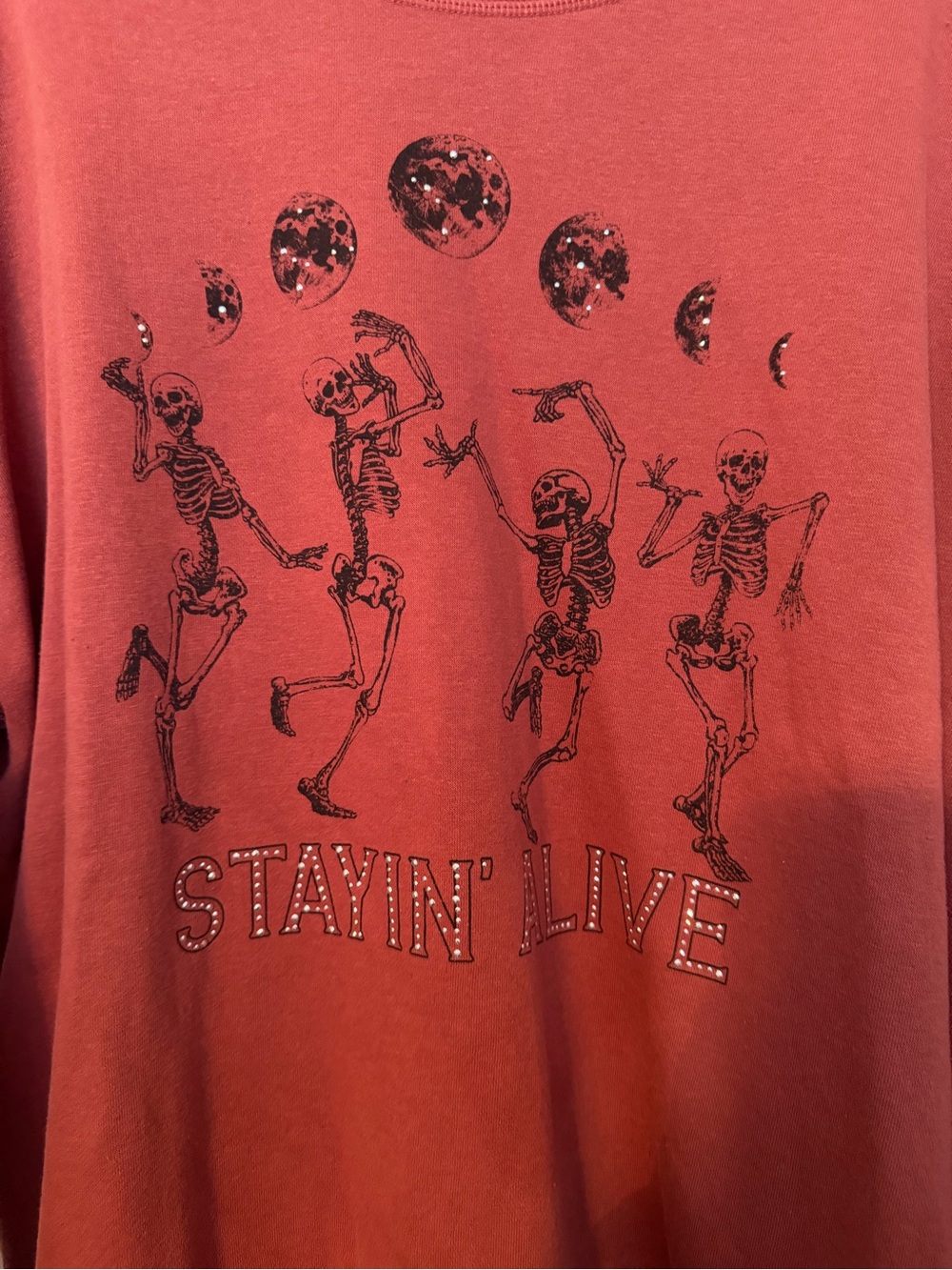 Maurices Rust Red Long Sleeve 'Stayin' Alive' Skeleton Graphic Sweatshirt